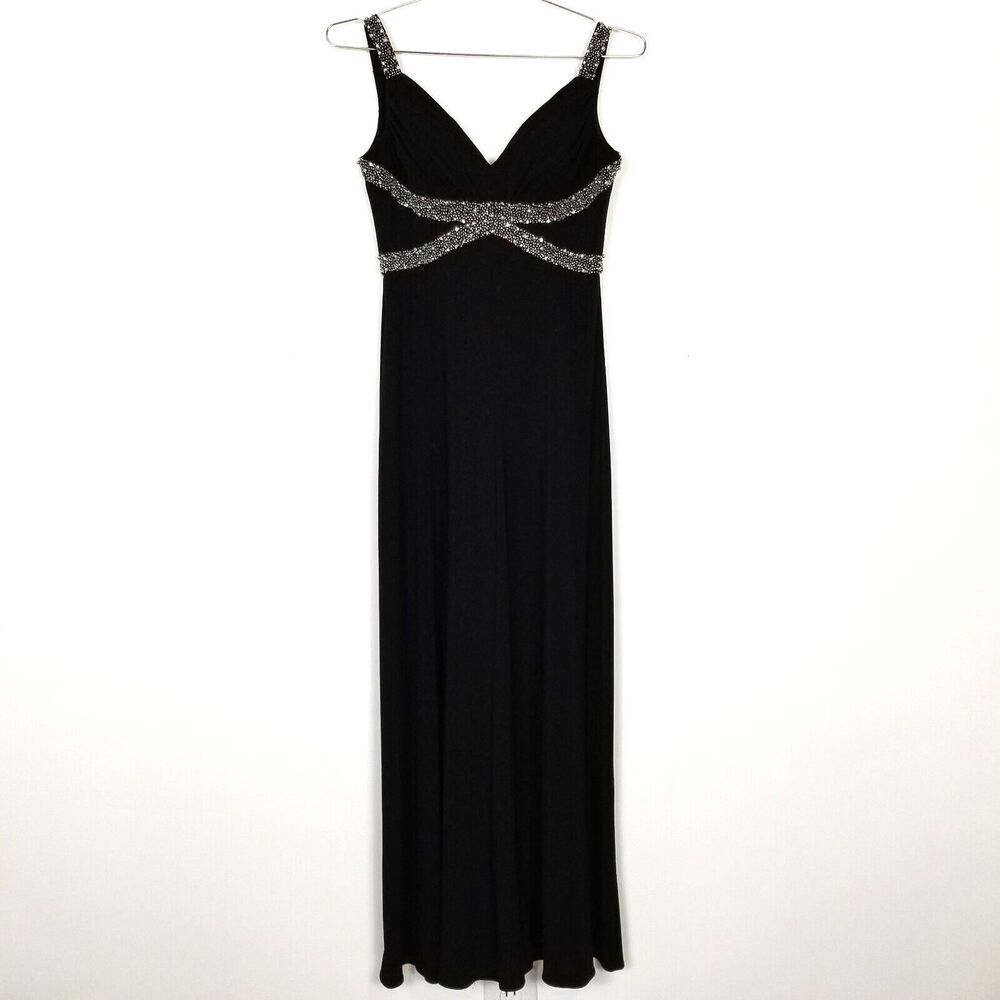 Cachet Women Embellishedβ Evening Maxi Dress Sz 6 Black Empire Waist Y2K Prom